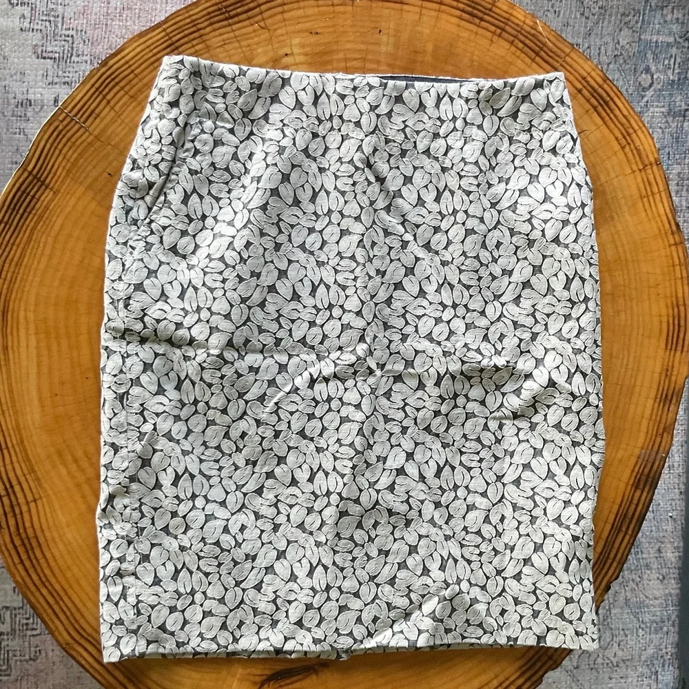 J. Crew Gray/Blue Skirt Overlay Leaf Pattern Pockets Fully Lined
